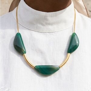 Green Agate Moon Necklace Handmade Artisan Stone Jewelry Bold Geometric Necklace